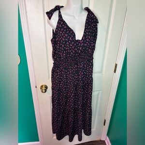 Arula Black  Cherry Print Tie Strap Smocked Maxi Dress Sleeveless X (16-18)